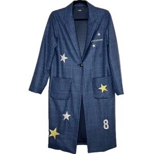 E.SI ETOILeSIGNE Blue Long Single Button Patriotic Coat with Star Design